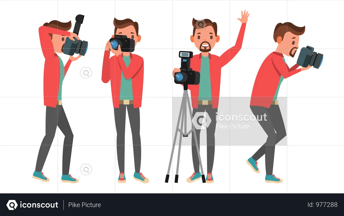 Photographer Taking Photo With Different Pose  Illustration