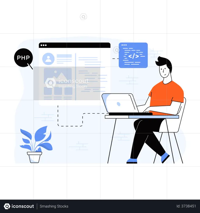 PHP developer coding homepage  Illustration