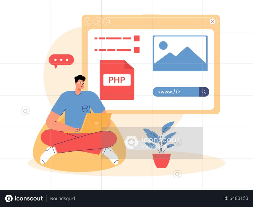 Php developer working for developing website  Illustration