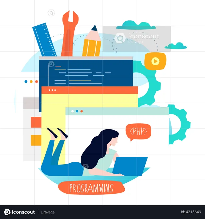 PHP developer working on website development  Illustration