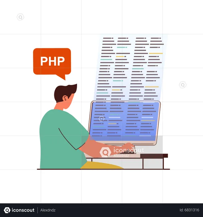 Php developer working on website  Illustration