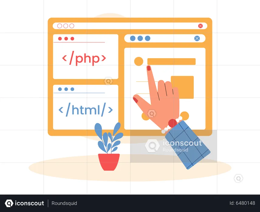 PHP-Entwickler, der Website entwickelt  Illustration