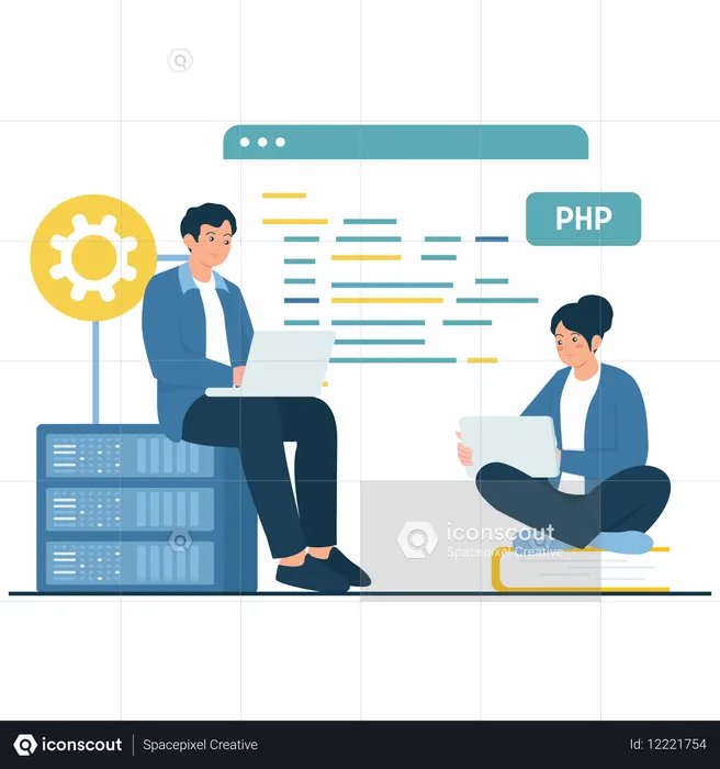 PHP Programming Team developing new software  Illustration