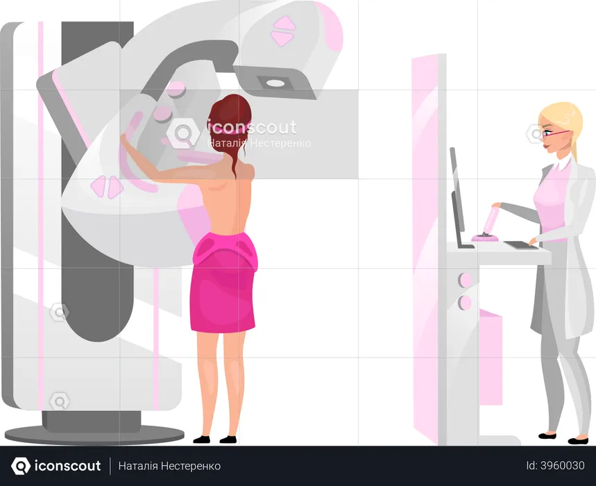 Physician making mammography screening  Illustration