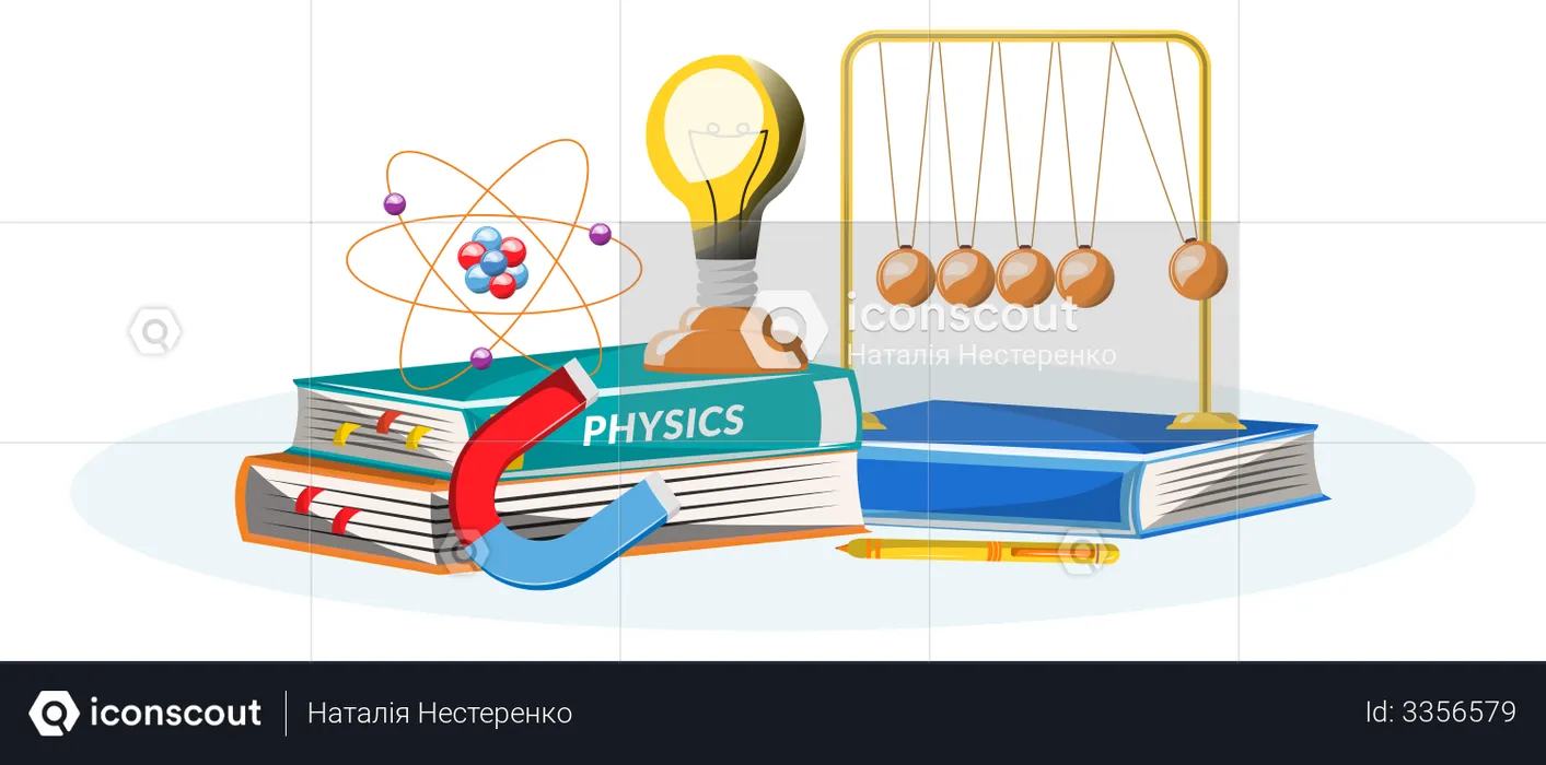 Physics book and equipment  Illustration