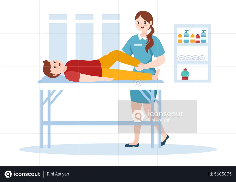 Physiotherapeutin behandelt Jungen  Illustration