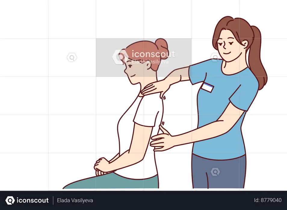 Physiotherapist gives massage to patient  Illustration