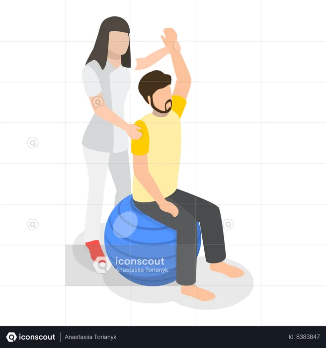 Physiotherapist helping patient to stretch arms  Illustration