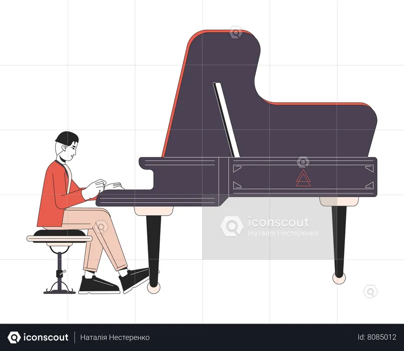 Pianist playing grand piano  Illustration
