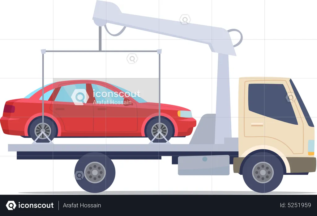 Pickup truck towing damaged car  Illustration