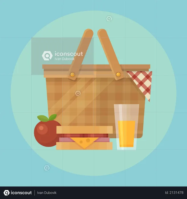 Picnic basket and food  Illustration