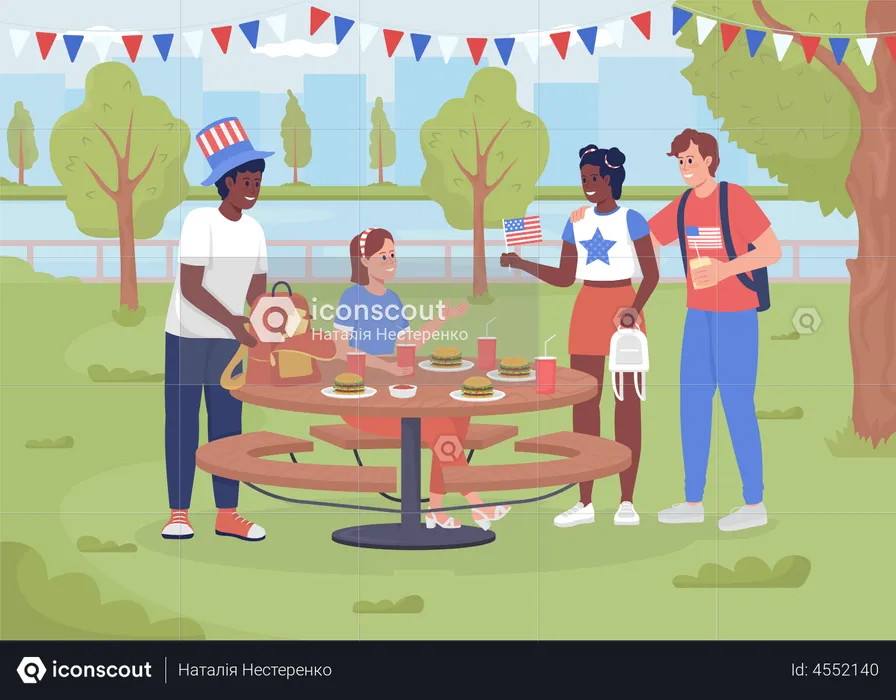 Picnic to celebrate Independence day in park  Illustration