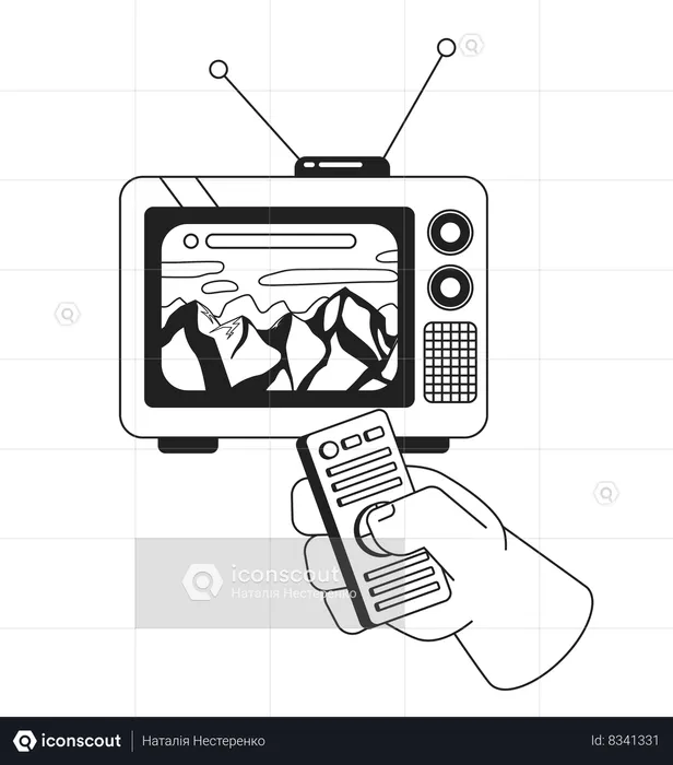 Pico de montanha coberta de neve na televisão dos anos 80  Ilustração