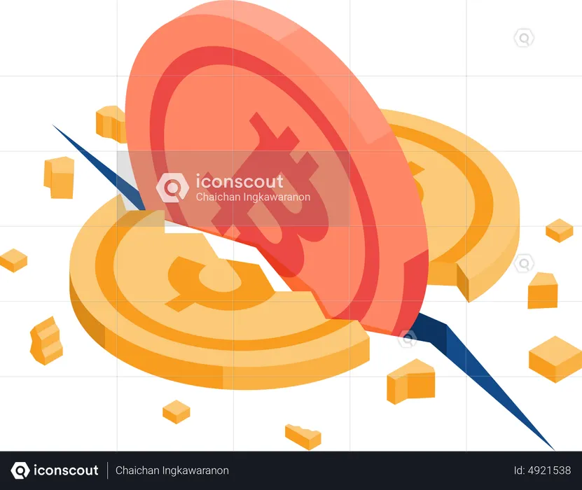 Pièce d'un dollar fissurée par Bitcoin  Illustration