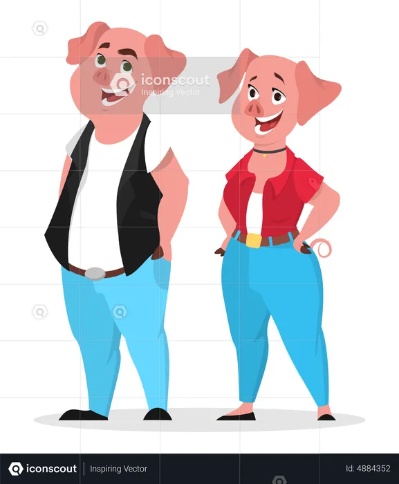 Pig character in human clothes. Teenager animal  Illustration