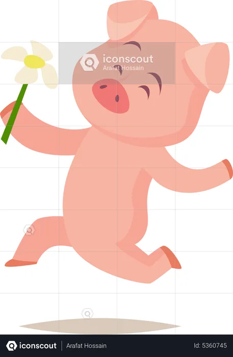 Pig holding flower  Illustration