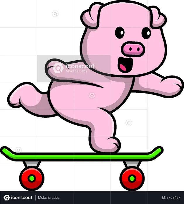 Pig Playing Skateboard  Illustration