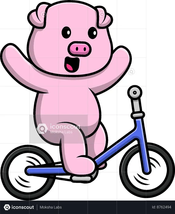 Pig Riding Bicycle  Illustration