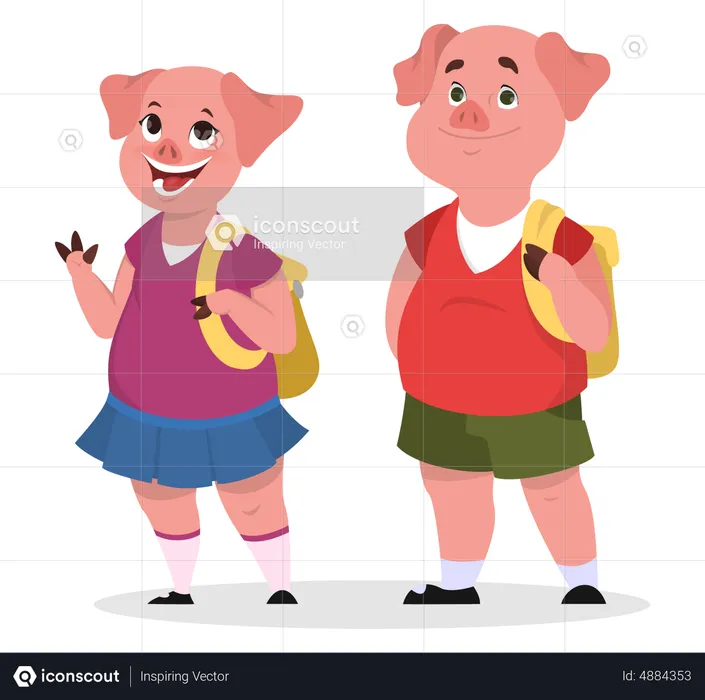 Pig with school bags  Illustration