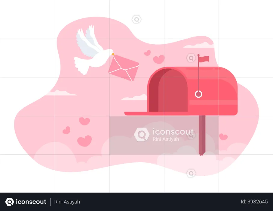 Pigeon bringing Love Letter  Illustration