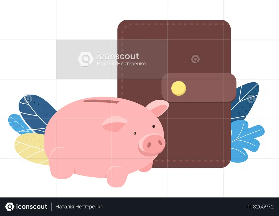 Piggy Bank And Wallet  Illustration