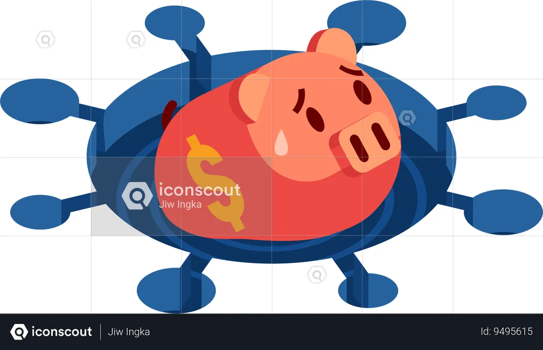 Piggy Bank Drowned inside Covid-19 Virus  Illustration