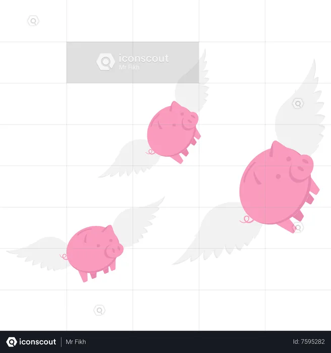 Piggy bank floating fly to freedom in the sky  Illustration