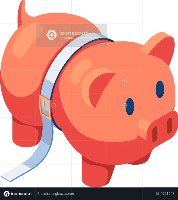 Piggy Bank Squeezed by Tighten Belt  Illustration