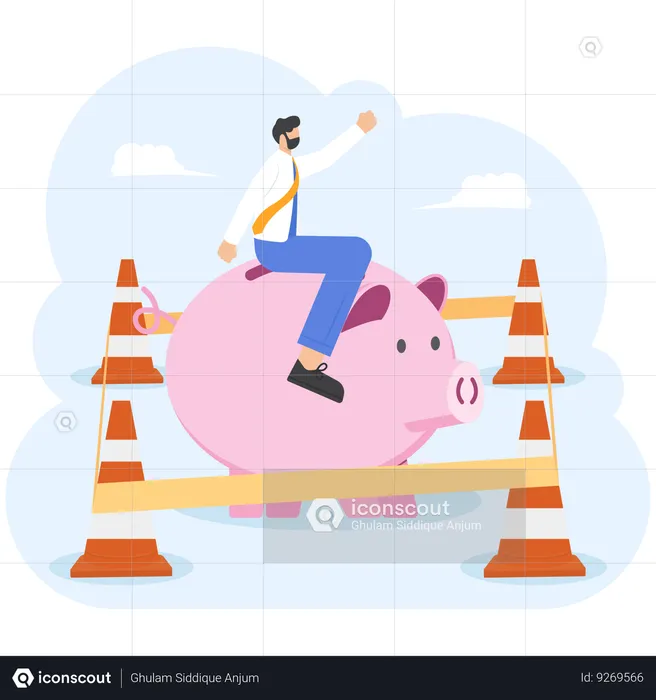 Piggy bank with a barricade to save money  Illustration