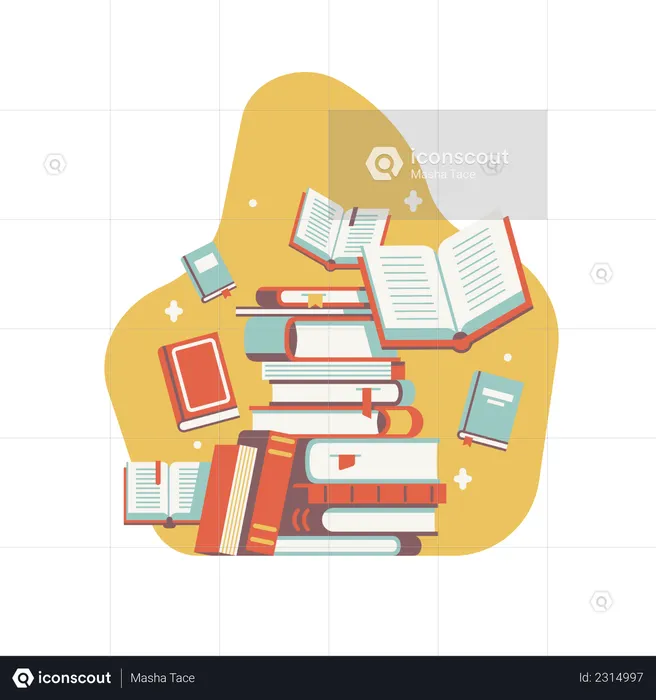 Pile of Library Books  Illustration