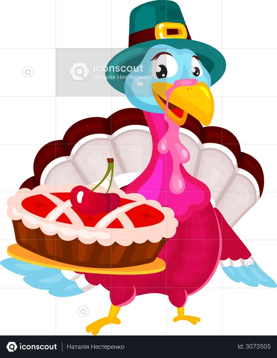 Pilgrims turkey with cherry pie  Illustration