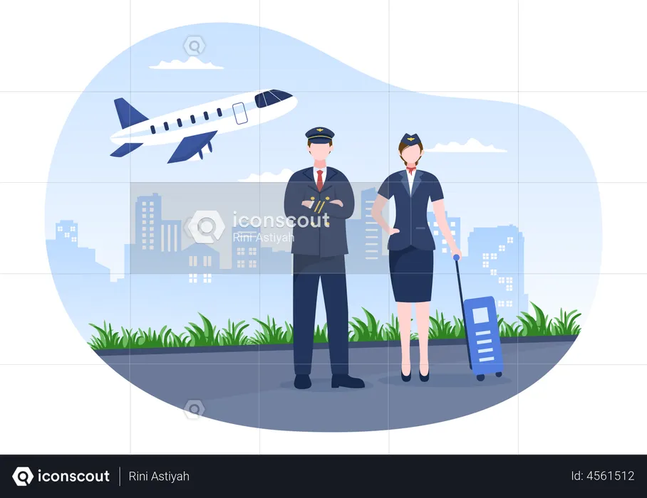 Pilot and Air Hostess standing  Illustration