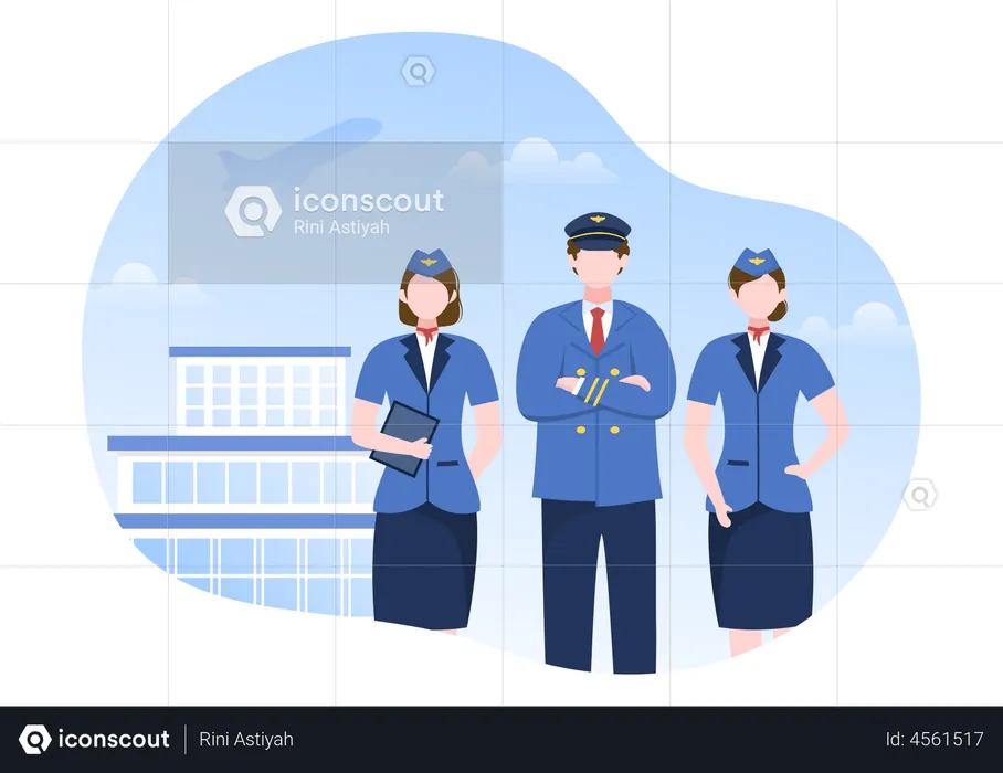 Pilot and Air Hostess standing at airport  Illustration