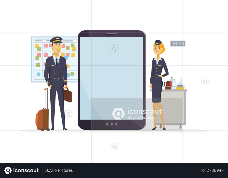 Pilot and flight attendant  Illustration