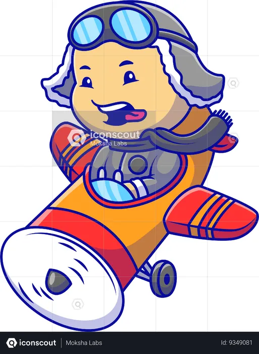 Pilot Boy Flying Plane  Illustration
