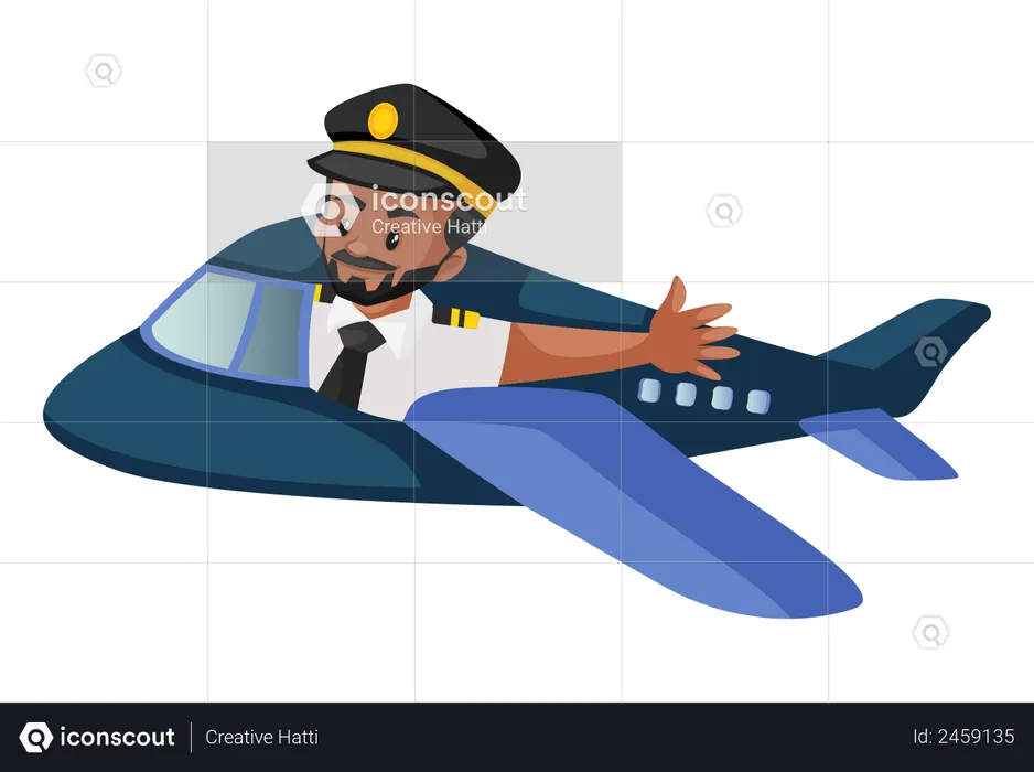 Pilot fliegt ein Flugzeug und winkt mit der Hand  Illustration