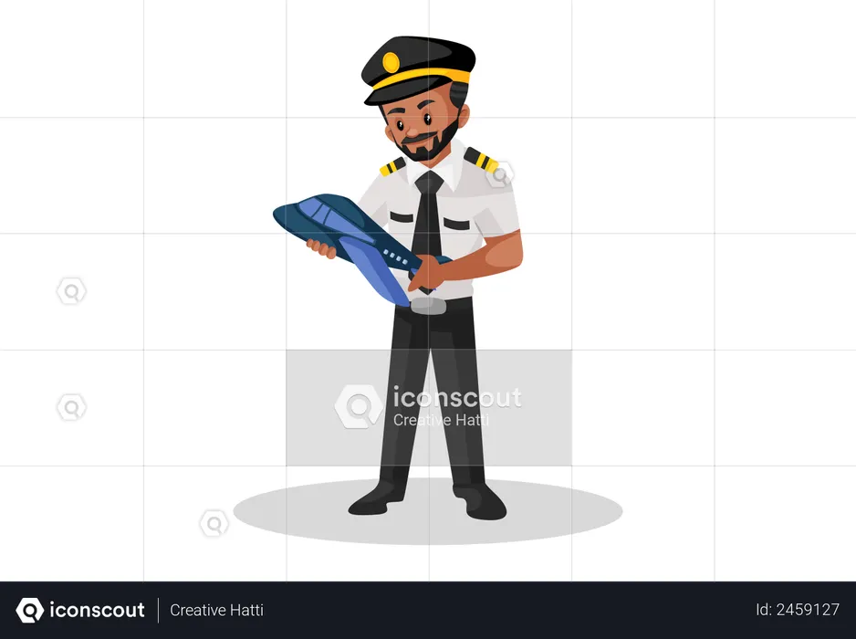 Pilot holding small plane in hands  Illustration