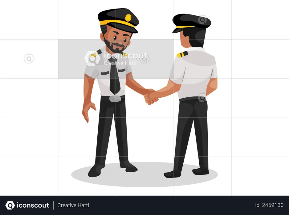 Pilot shaking hand with co-pilot  Illustration