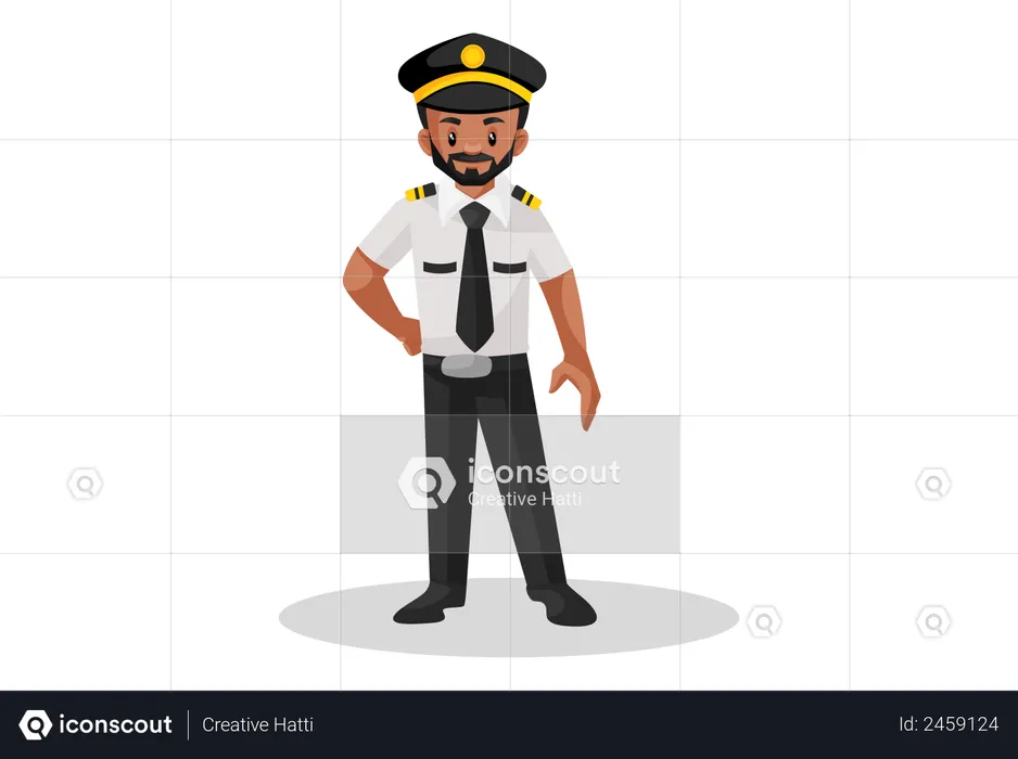 Pilot standing and one hand on the waist  Illustration
