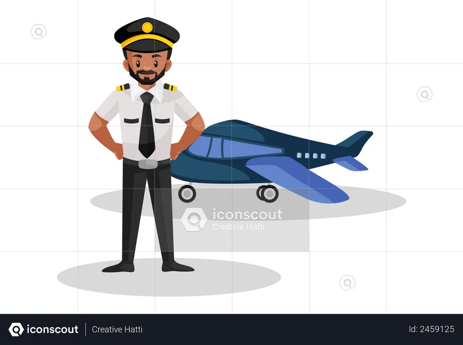 Pilot standing in front of the plane  Illustration
