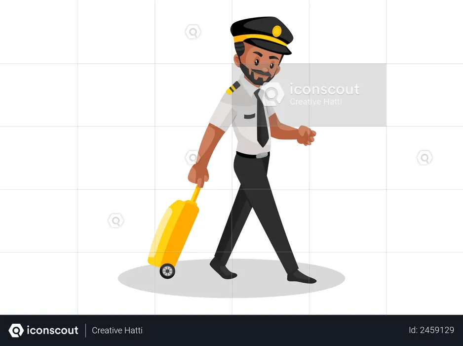 Pilot walking with a trolley bag  Illustration