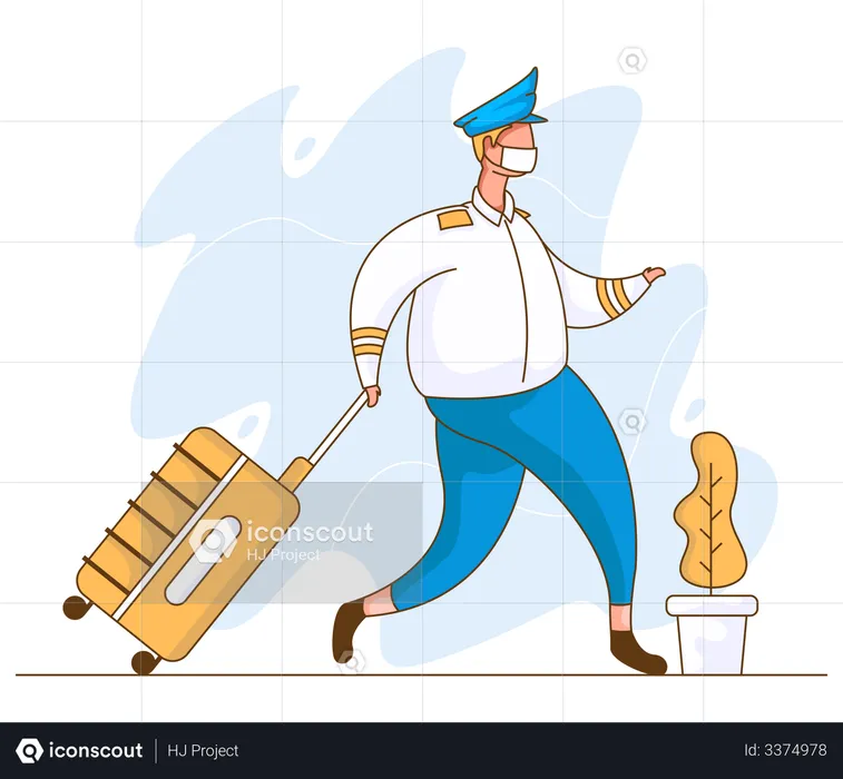 Pilot walking with suitcase  Illustration