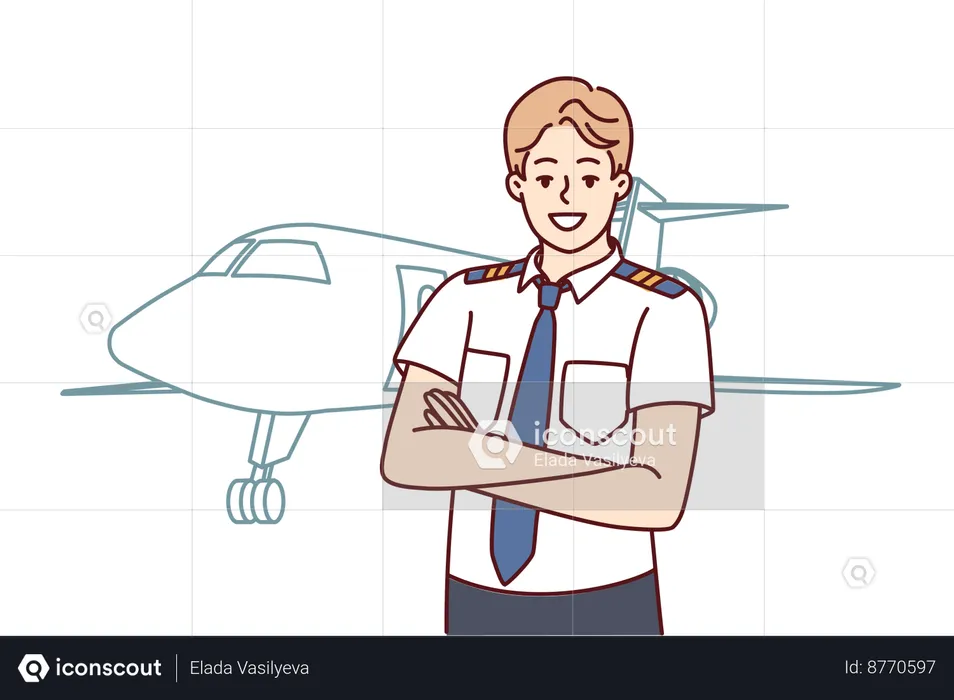 El piloto se encuentra cerca de su avión.  Ilustración