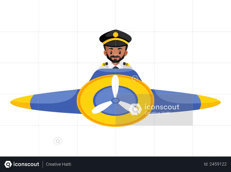 Piloto pilotando um avião  Ilustração