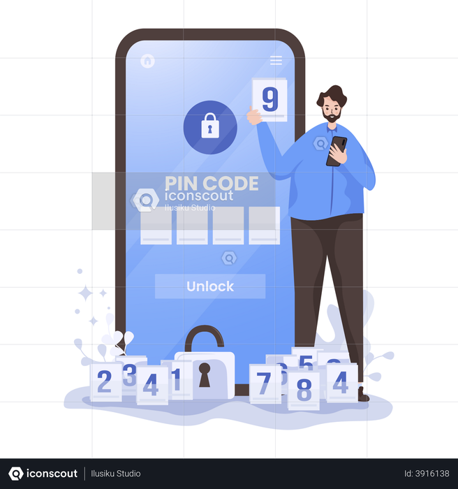 PIN code to unlock password screen Illustration