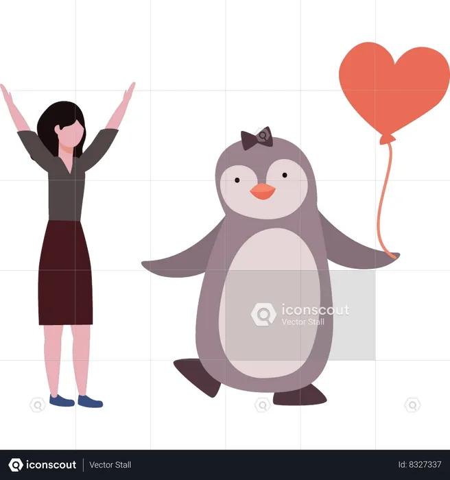 Le pingouin montre son amour envers une fille  Illustration