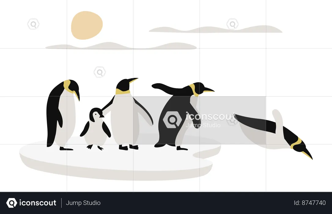 Pinguim e amigos estão em um grande bloco de gelo  Illustration