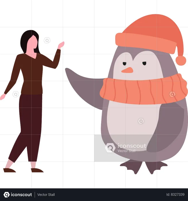 Pinguim está se aproximando de garota  Illustration