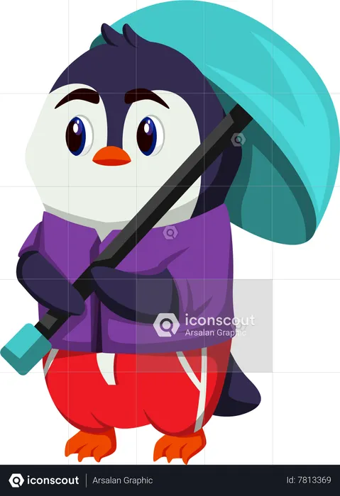 Pinguim fofo com guarda-chuva  Illustration