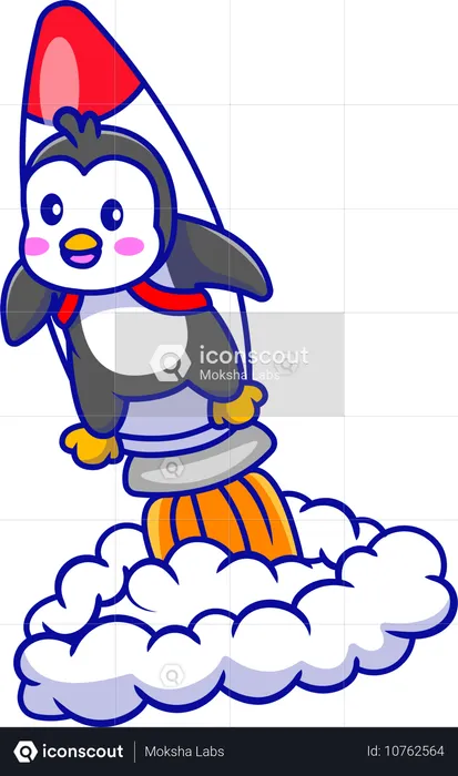 Pinguin fliegt mit Rakete  Illustration